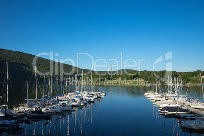 View to the german lake called Edersee with sailing boats
