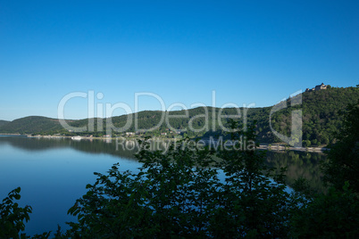 View to the german lake called Edersee with palais Waldeck