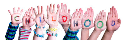 Children Hands Building Word Childhood, Isolated Background