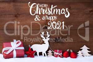 Reindeer, Gift, Tree, Ball, Snow, Merry Christmas And A Happy 2021