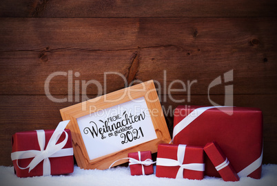 Frame, Red Gift, Snow, Glueckliches 2021 Means Happy 2021
