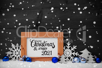 Tree, Snowflakes, Snow, Blue Ball, Merry Christmas And Happy 2021