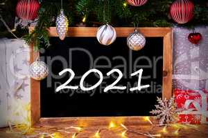 Chalkboard, Christmas Tree, Gift, Fairy Lights, Text 2021
