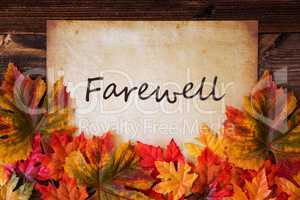 Grungy Old Paper, Colorful Leaves, Text Farewell