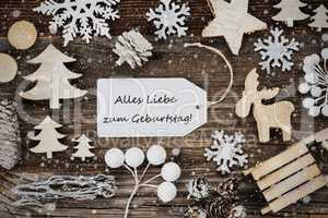 Label, Frame, Christmas Decoration, Geburtstag Means Happy Birthday, Snowflakes