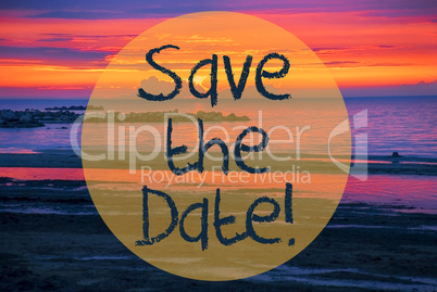 Sunset Or Sunrise At Sweden Ocean, Text Save The Date