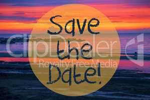 Sunset Or Sunrise At Sweden Ocean, Text Save The Date