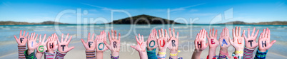 Children Hands Building Word Fight For Your Health, Ocean Background