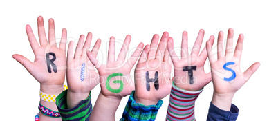 Children Hands Building Word Rights, Isolated Background