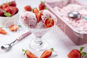 Homemade strawberry ice cream ready to be served