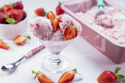 Homemade strawberry ice cream ready to be served