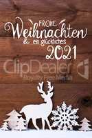 Christmas Tree, Snow, Deer, Glueckliches 2021 Means Happy 2021