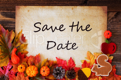 Old Paper With Autumn Decoration, Text Save The Date