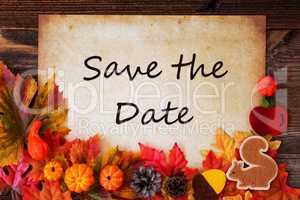 Old Paper With Autumn Decoration, Text Save The Date
