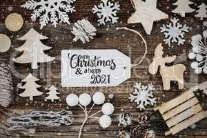 Label, Frame Of Christmas Decoration, Happy 2021, Snowflakes