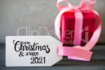 Pink Christmas Gift, Calligraphy Merry Christmas And A Happy 2021
