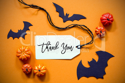 Label With Text Thank You, Halloween And Autumn Decoration