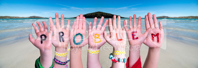 Children Hands Building Word Problem, Ocean Background
