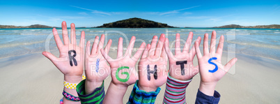 Children Hands Building Word Rights, Ocean Background