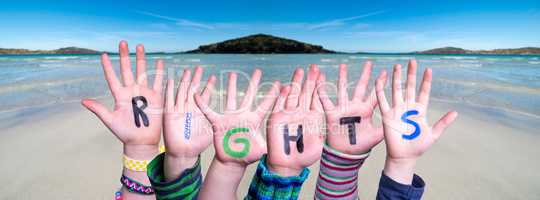 Children Hands Building Word Rights, Ocean Background