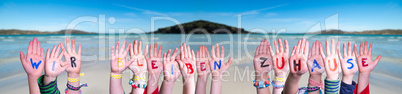 Children Hands Building Wir Bleiben Zuhause Means We Stay Home, Ocean Background