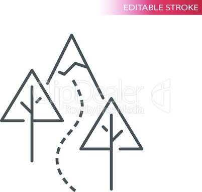 Hiking trail with trees and mountain vector icon