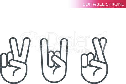 Rock, peace and fingers crossed vector icon set