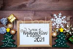 Ornament, Frame, Tree, Ball, Glueckliches 2021 Means Happy 2021