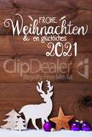 Snow, Deer, Tree, Pruple Ball, Glueckliches 2021 Means Happy 2021