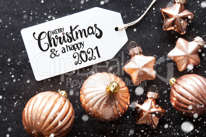 Label, Golden Decoration, Merry Christmas And A Happy 2021, Snowflakes
