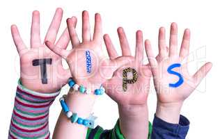 Children Hands Building Word Tips, Isolated Background