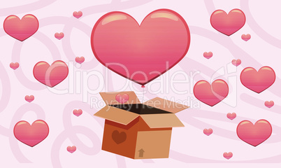 heart are coming out of the boxes on abstract background