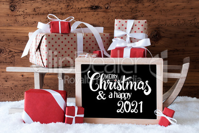 Sleigh, Christmas Gift, Snow, Merry Christmas And A Happy 2020