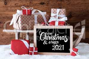 Sleigh, Christmas Gift, Snow, Merry Christmas And A Happy 2020