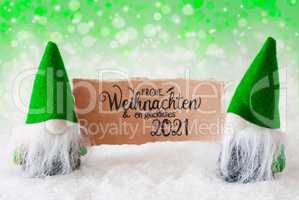 Santa Claus, Green Hat, Glueckliches 2021 Means Happy 2021, Green Background