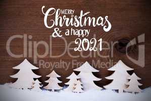 White Christmas Trees, Snow, Merry Christmas And Happy 2021