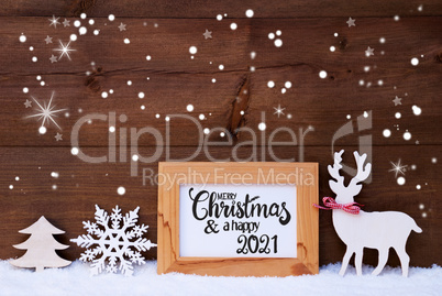 Deer, Snowflakes, Snow, Tree, Merry Christmas And Happy 2021