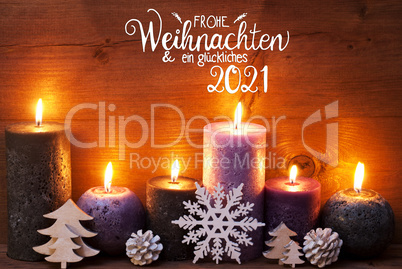 Purple Candle, Christmas Ornament, Glueckliches 2021 Means Happy 2021