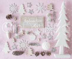 White Christmas Decoration, Tree, Glueckliches 2021 Means Happy 2021, Snowflakes