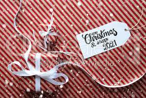 Three Gifts, Wrapping Paper, Label Merry Christmas And Happy 2021, Snowflakes