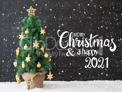 Christmas Tree, Black Background, Snowflakes, Merry Christmas And A Happy 2021