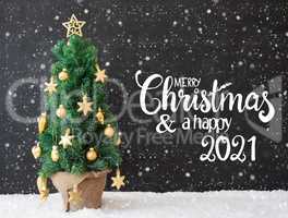 Christmas Tree, Black Background, Snowflakes, Merry Christmas And A Happy 2021