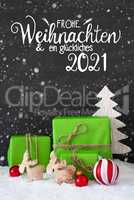 Green Gift, Ball, Snowflakes, Tree, Glueckliches 2021 Means Happy 2021