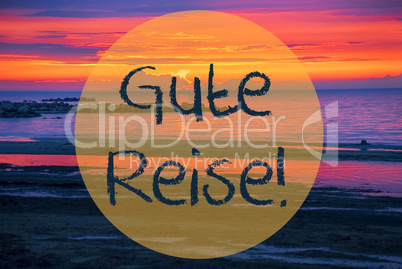 Sunset Or Sunrise At Sweden Ocean, Gute Reise Means Good Trip