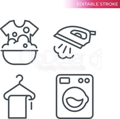 Laundry service thin line icon set