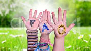 Children Hands Building Word FAQ, Grass Meadow