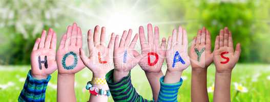 Children Hands Building Word Holidays, Grass Meadow