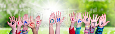 Children Hands Building Quote Peace On Earth, Grass Meadow