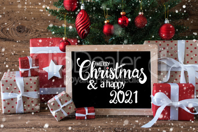 Christmas Tree, Snowflake, Gift, Text Merry Christmas And A Happy 2021