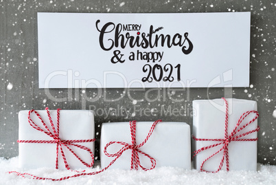 Three Gifts, Sign, Snow, Merry Christmas And A Happy 2021, Snowflakes